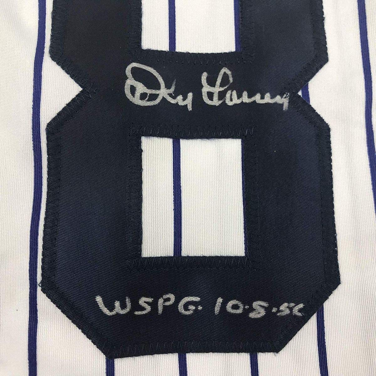 Framed Autographed/Signed Don Larsen Inscribed 35x39 New York Pinstripe Baseball Jersey Beckett BAS COA