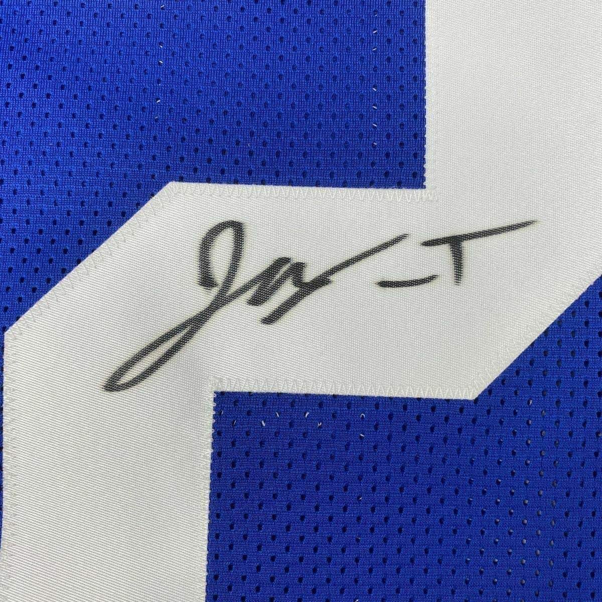 Framed Autographed/Signed Jonathan Taylor 35x39 Indianapolis Blue Football Jersey JSA COA