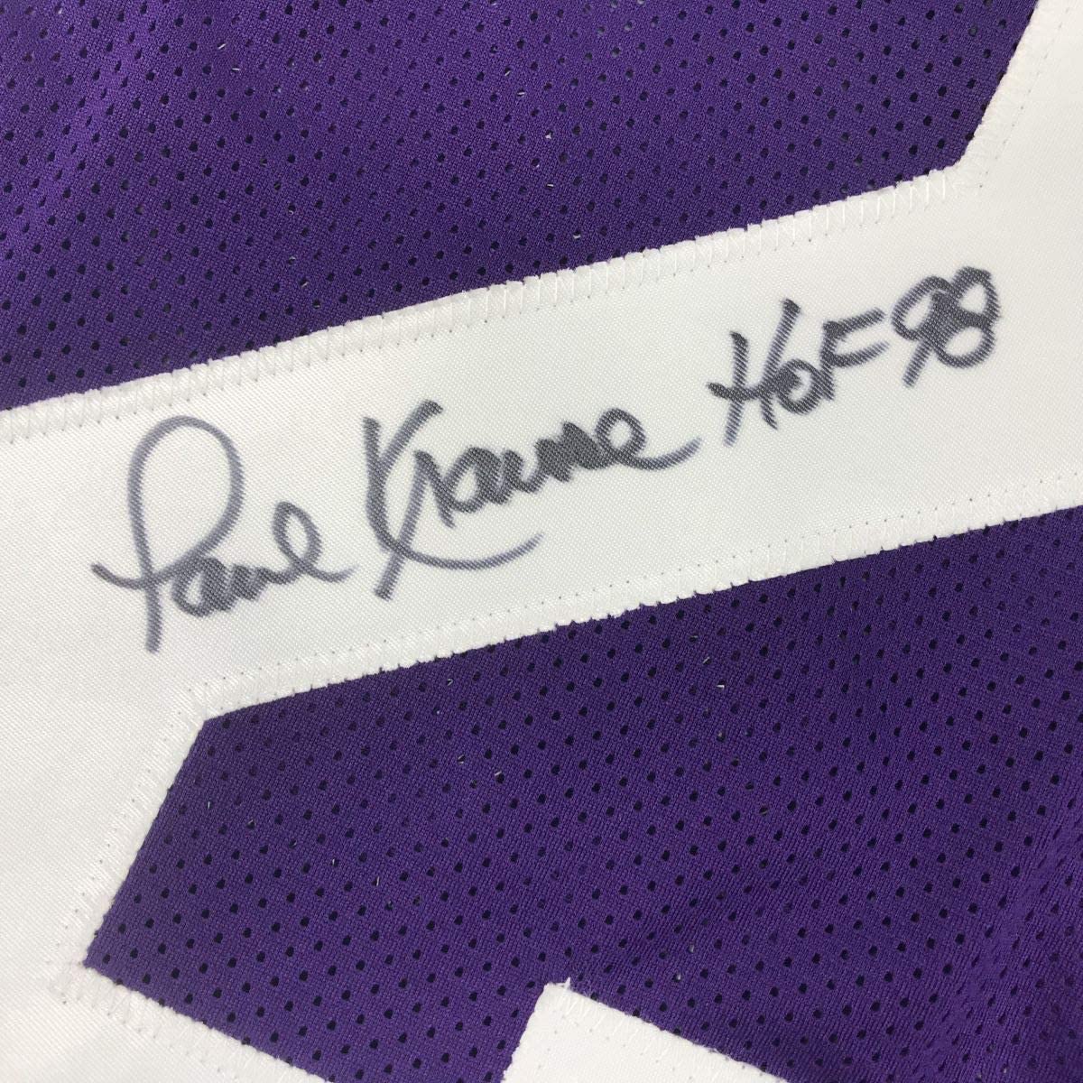 Framed Autographed/Signed Paul Krause HOF 98 35x39 Minnesota Purple Football Jersey JSA COA