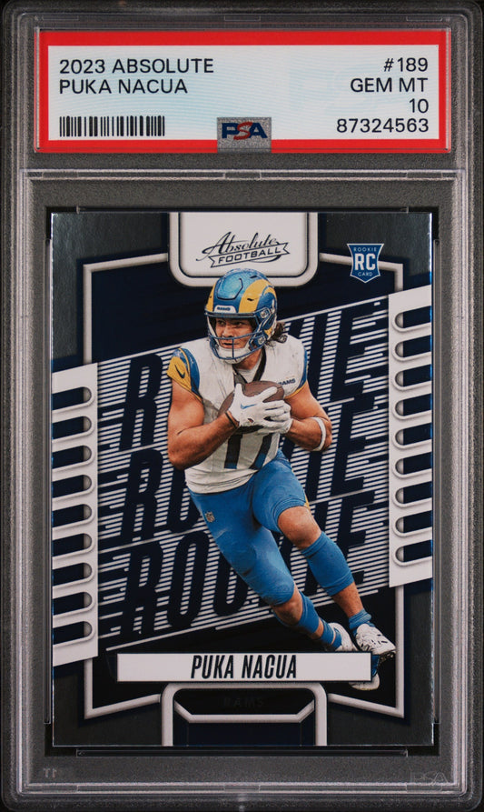 Graded 2023 Panini Absolute Puka Nacua #189 Rookie RC Football Card PSA 10 Gem Mint