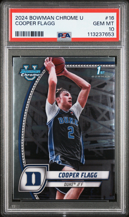Graded 2024 Topps Bowman Chrome U Cooper Flagg #16 Rookie RC Basketball Card PSA 10 Gem Mint