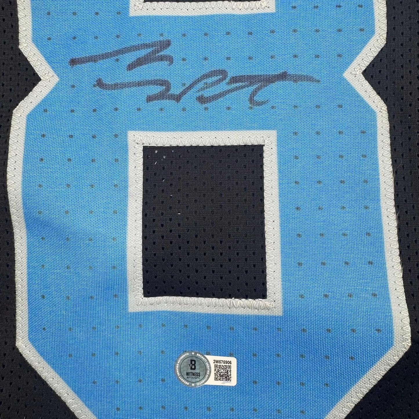 Framed Autographed/Signed Sam LaPorta 35x39 Detroit Black Football Jersey Beckett BAS COA
