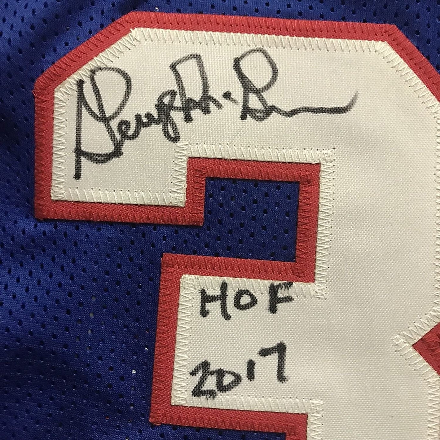 Framed Autographed/Signed George McGinnis HOF 2017  35x39 Philadelphia Blue Basketball Jersey JSA COA
