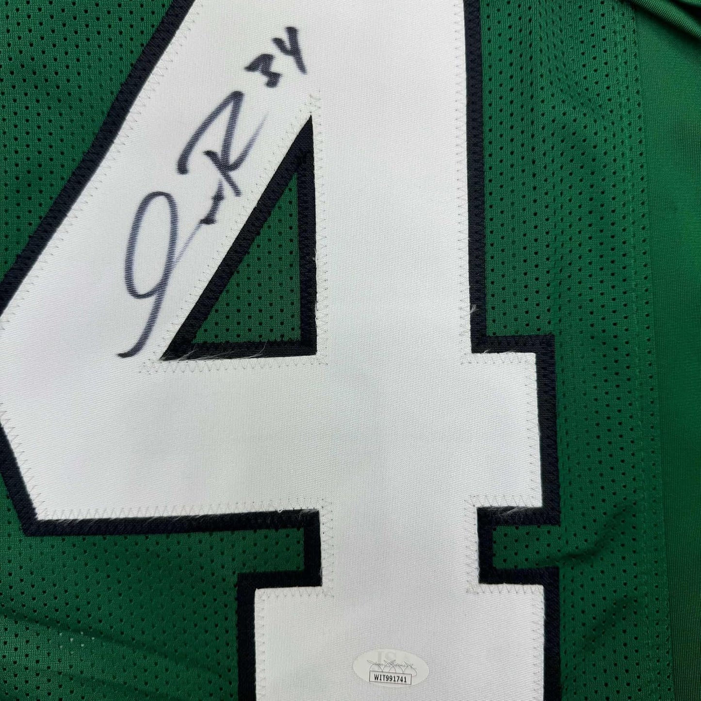 Framed Autographed/Signed Isaiah Rodgers 35x39 Philadelphia Green Football Jersey JSA COA