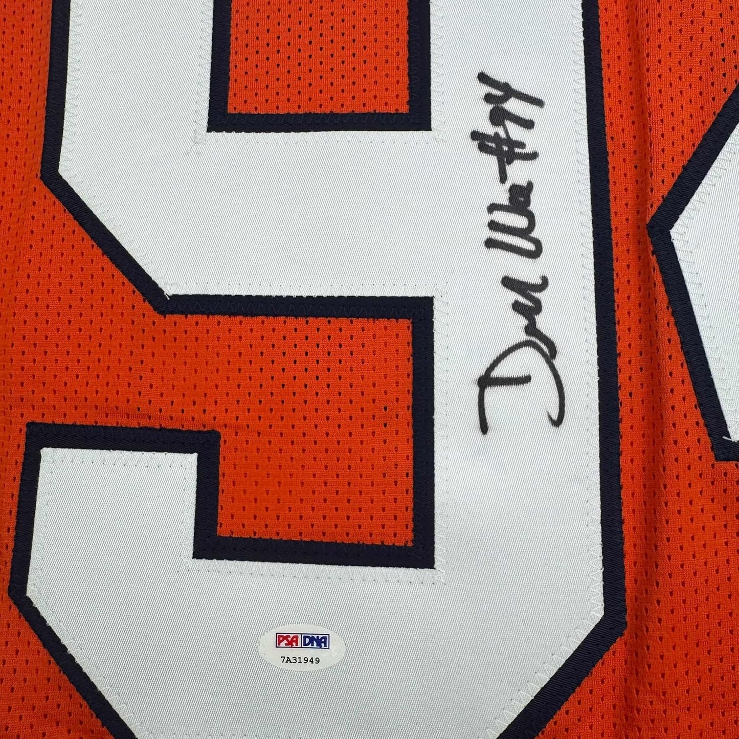 Framed Autographed/Signed Demarcus Ware 35x39 Denver Orange Football Jersey PSA COA
