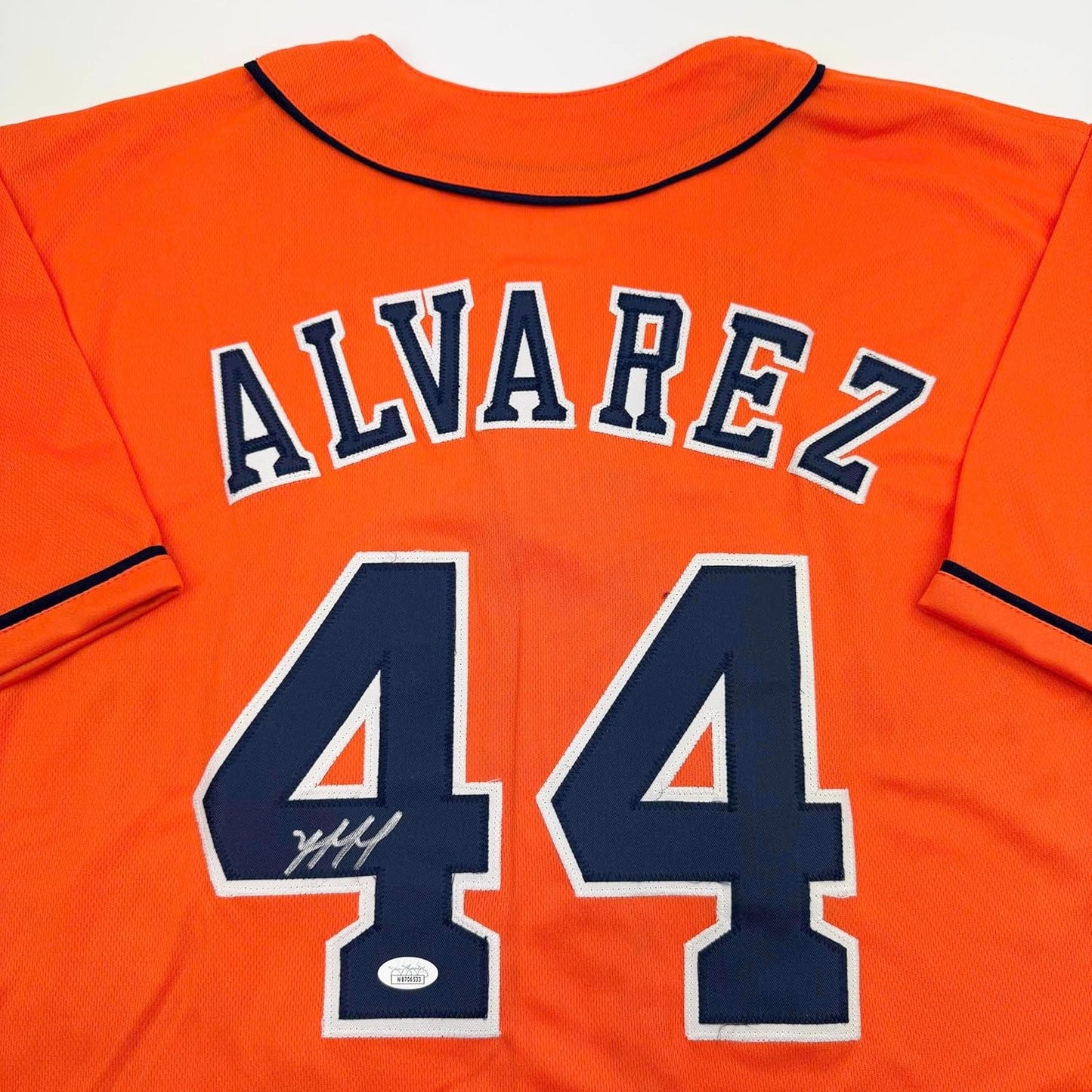 Framed Autographed/Signed Yordan Alvarez 35x39 Houston Orange Baseball Jersey JSA COA