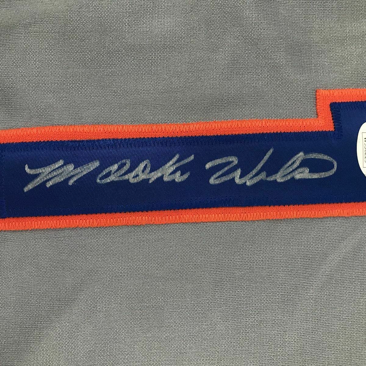 Framed Autographed/Signed Mookie Wilson 35x39 New York Grey Baseball Jersey JSA COA