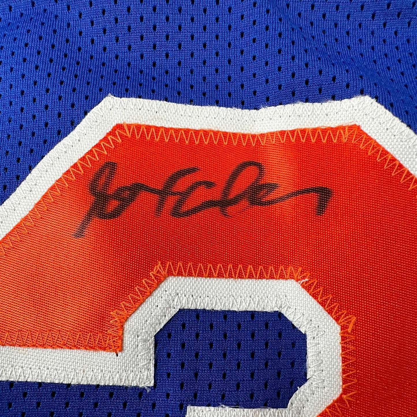 Framed Autographed/Signed Stephon Marbury 35x39 New York Blue Basketball Jersey Beckett BAS COA