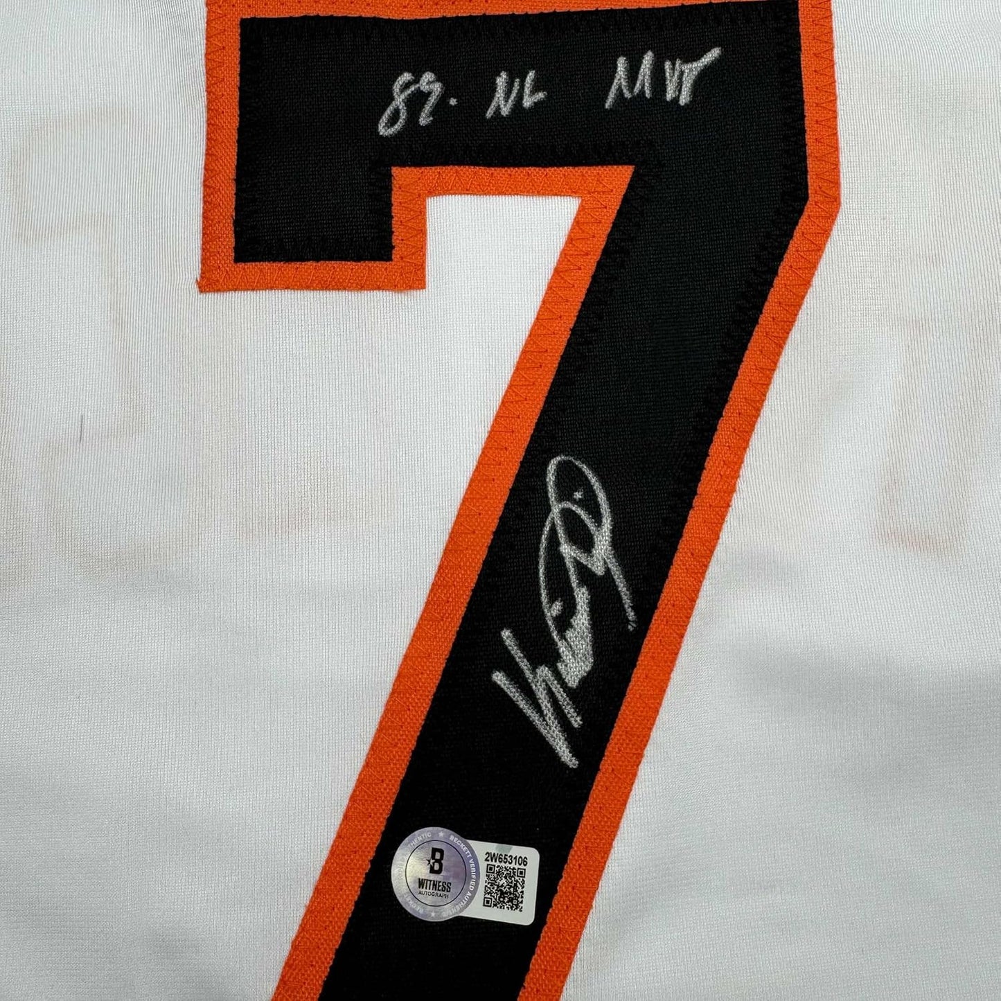 Framed Autographed/Signed Kevin Mitchell "89 MVP" 35x39 San Francisco White Baseball Jersey Beckett BAS COA