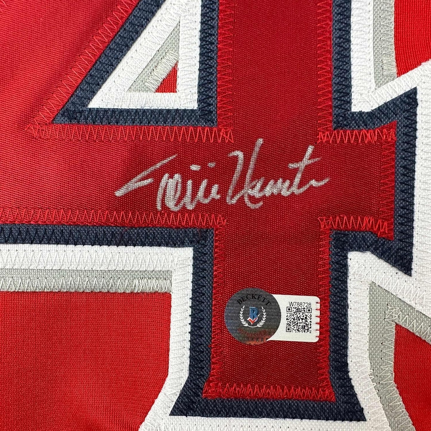 Framed Autographed/Signed Torii Hunter 35x39 Los Angeles Anaheim Red Baseball Jersey Beckett BAS COA