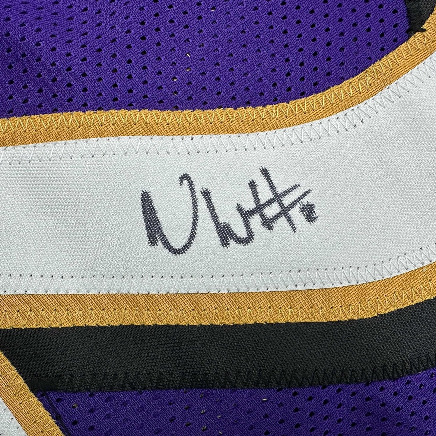 Framed Autographed/Signed Nate Wiggins 35x39 Baltimore Purple Football Jersey JSA COA