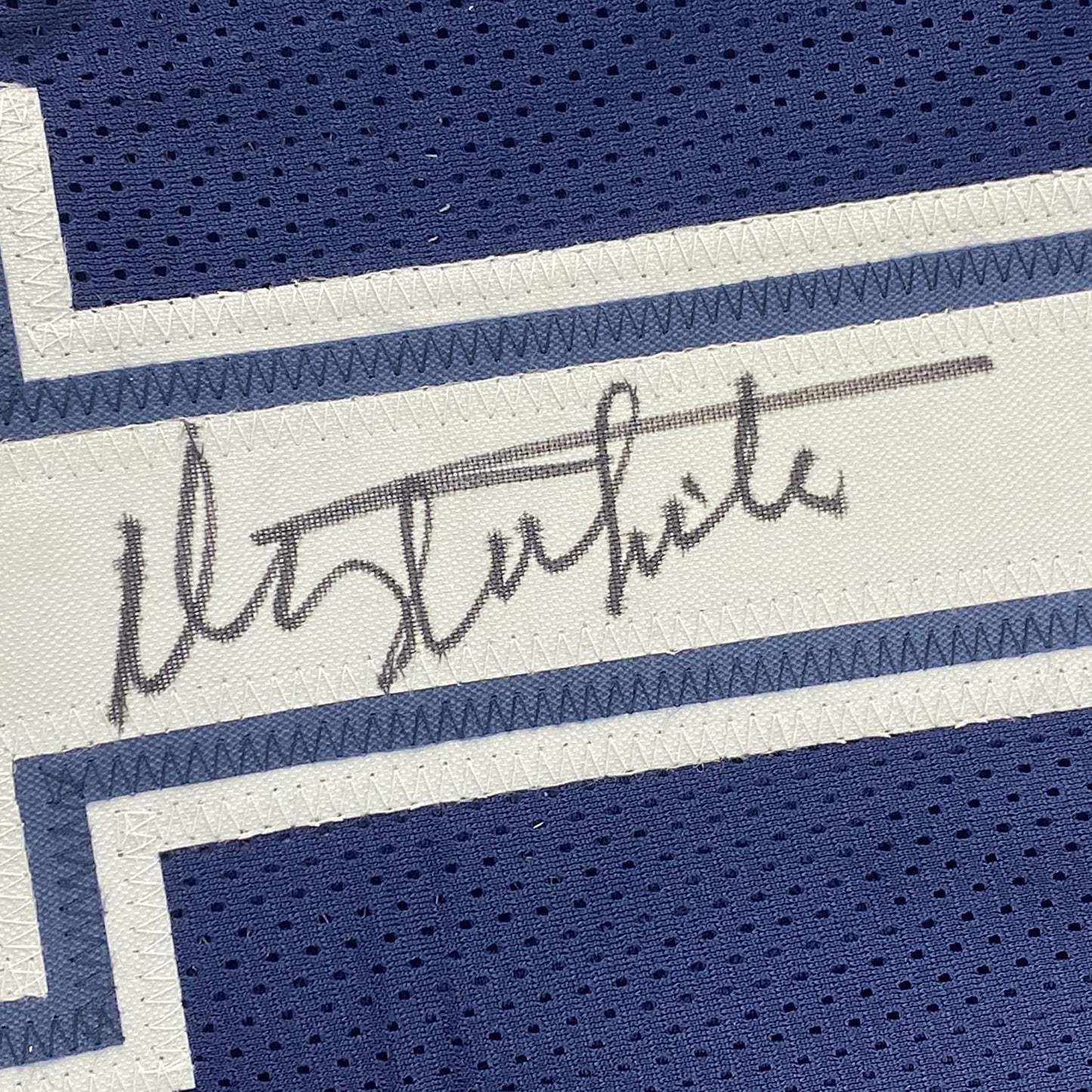 Framed Autographed/Signed Danny White 35x39 Dallas Dark Blue Football Jersey JSA COA