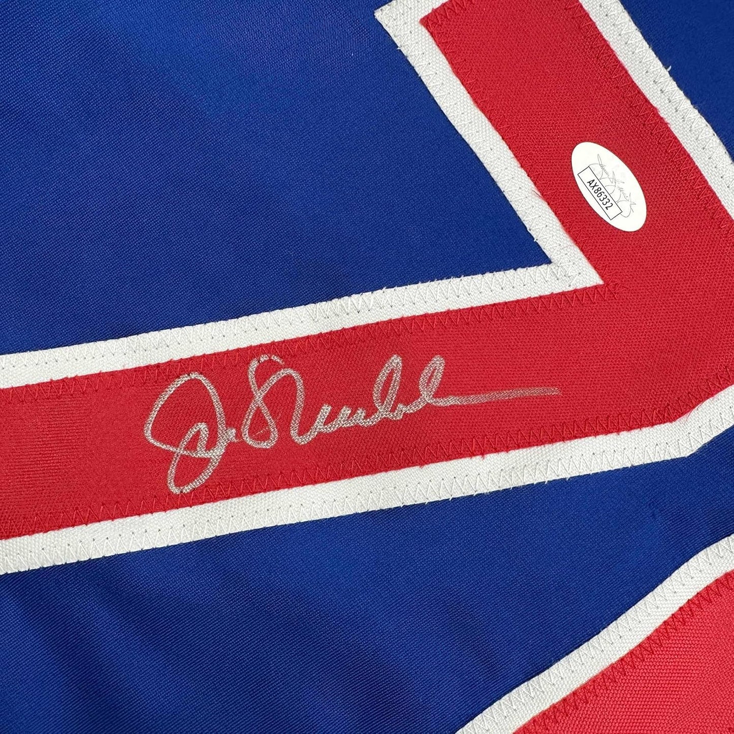 Framed Autographed/Signed Joe Maddon 35x39 Chicago Blue Baseball Jersey JSA COA