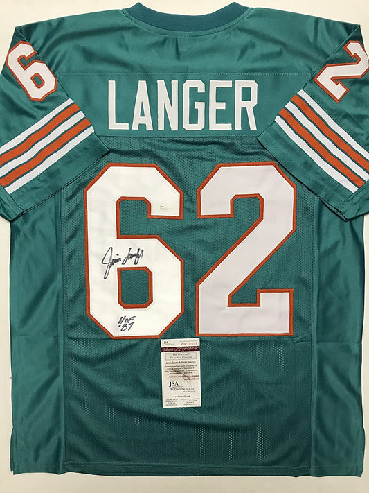 Autographed/Signed Jim Langer HOF 87  Miami Teal Football Jersey JSA COA