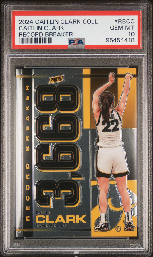 Graded 2024 Panini Caitlin Clark Collection Caitlin Clark #RBCC Record Breaker Rookie RC Basketball Card PSA 10 Gem Mint