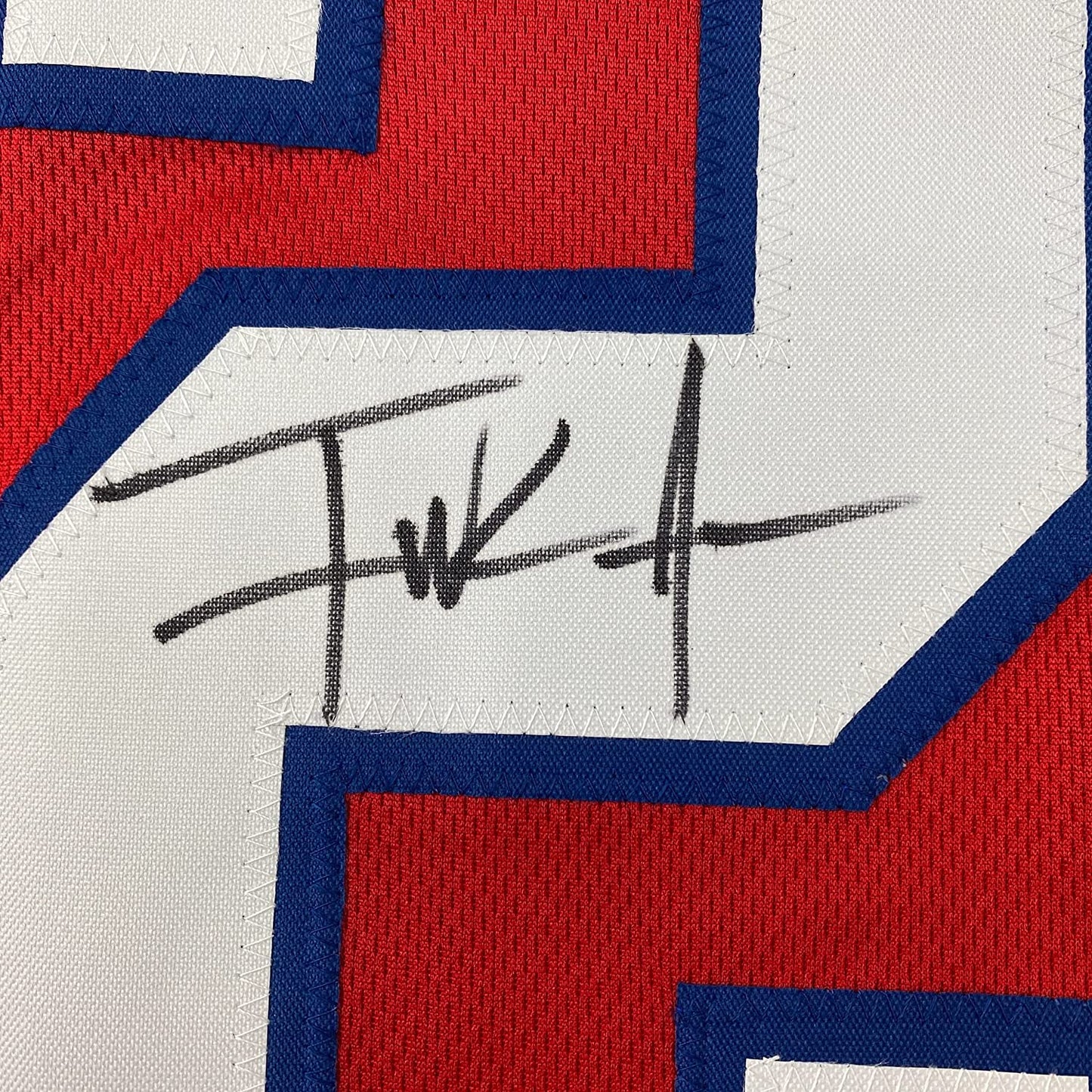 Framed Autographed/Signed Frank Gore 35x39 Buffalo Red Football Jersey JSA COA