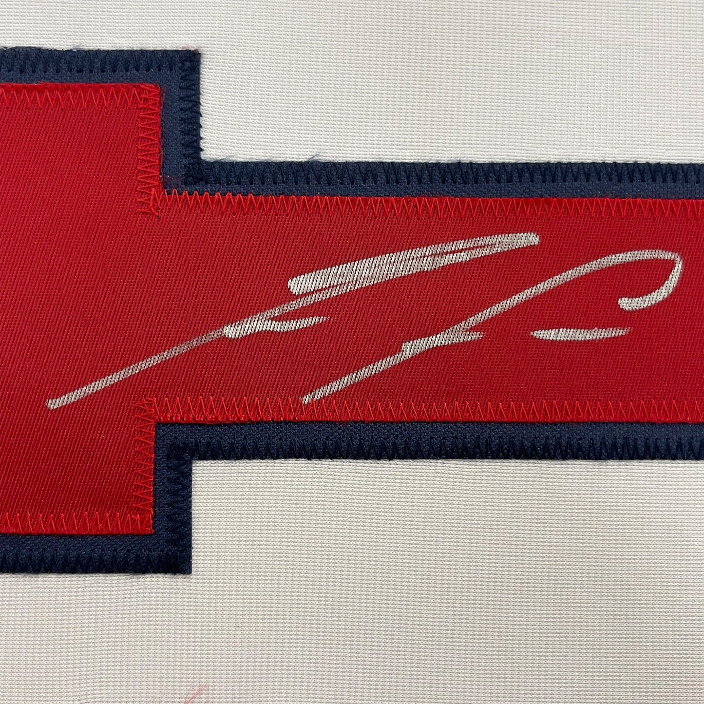 Framed Autographed/Signed Ronald Acuna Jr. 35x39 Atlanta White Baseball Jersey JSA COA