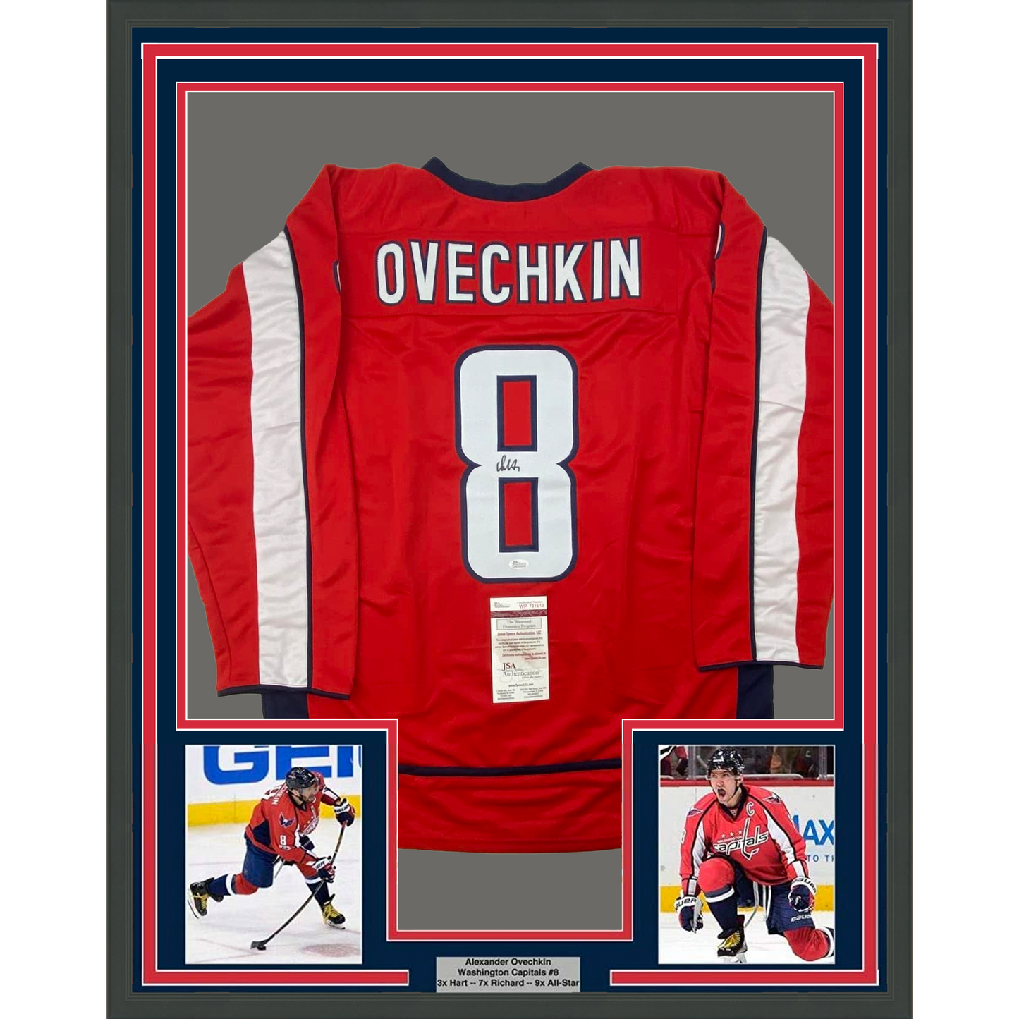 Framed Autographed/Signed Alexander Alex Ovechkin 35x39 Washington Red Hockey Jersey JSA COA