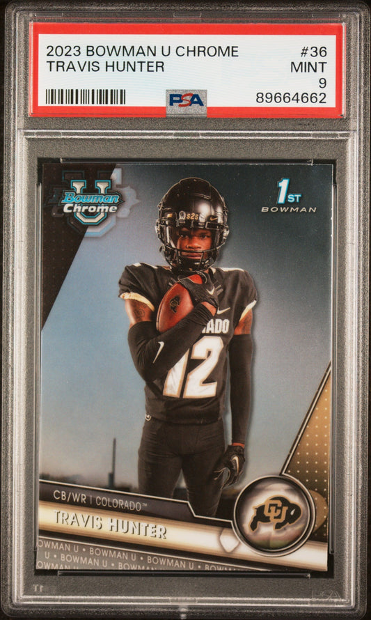 Graded 2023 Topps Bowman U Chrome Travis Hunter #36 Rookie RC Football Card PSA 9 Mint