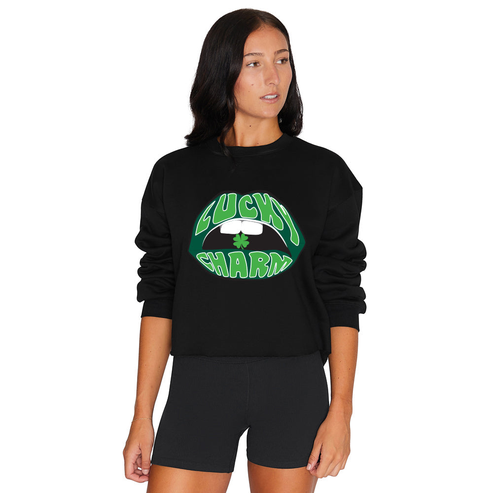 Lucky Charm Lips Black Crewneck