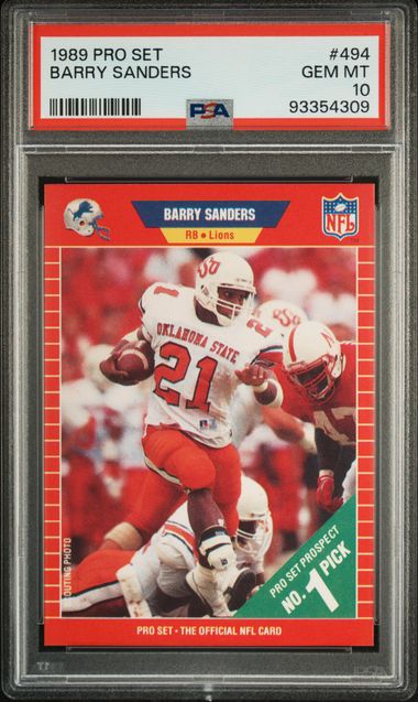 Graded 1989 Pro Set Barry Sanders #494 Rookie RC Football Card PSA 10 Gem Mint