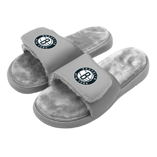 Brooklyn Nets Secondary Grey Fur Slides
