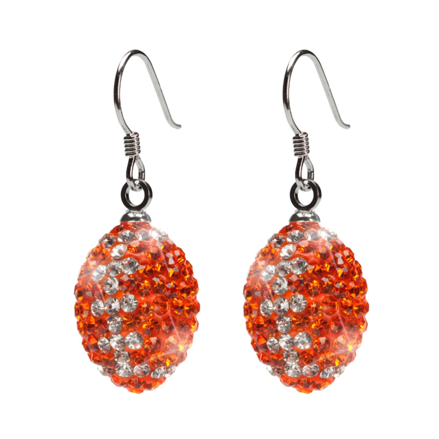 Orange with Clear Crystal Football Earrings