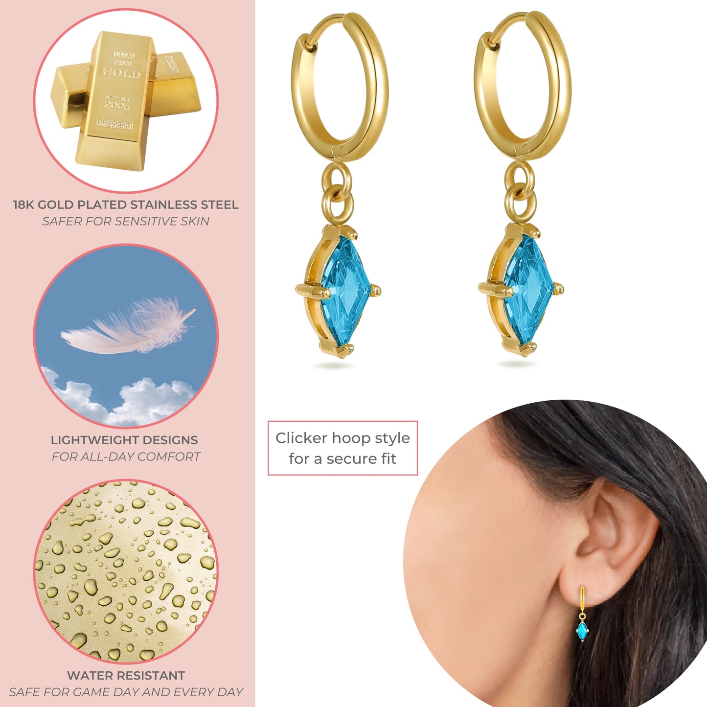 Turquoise Crystal Huggie Hoops