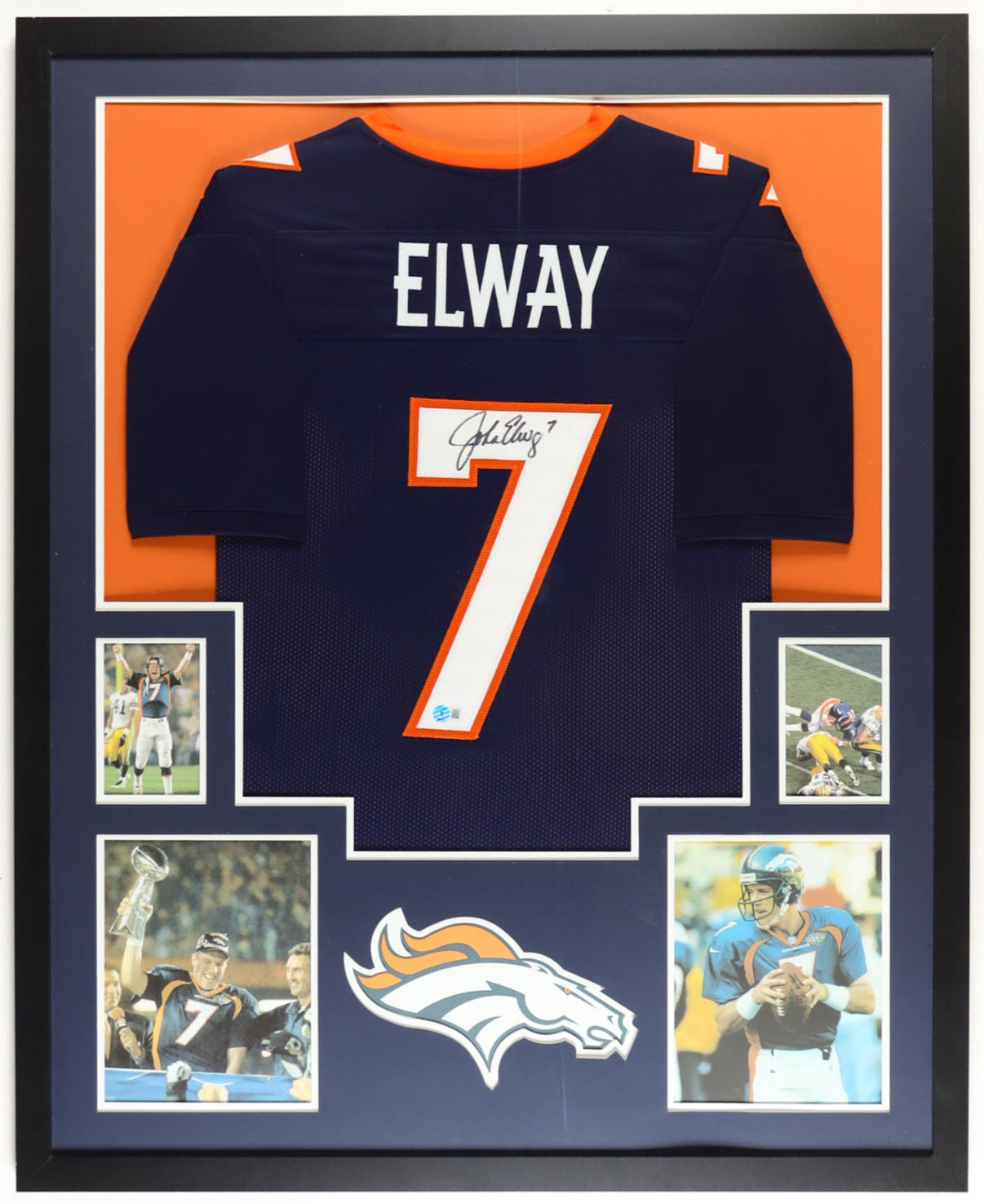 John Elway Autographed Denver Broncos Jersey Framed 35x43 BAS COA