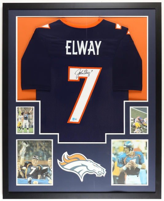 John Elway Autographed Denver Broncos Jersey Framed 35x43 BAS COA