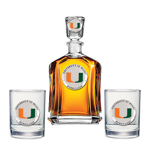 University of Miami Capitol Decanter with 2 Glasses