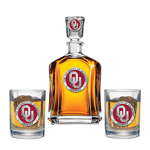University of Oklahoma Capitol Decanter with 2 Glasses