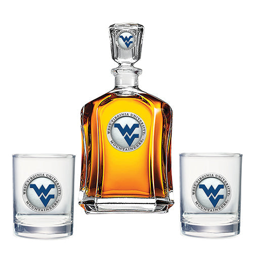 West Virginia University Capitol Decanter with 2 Glasses