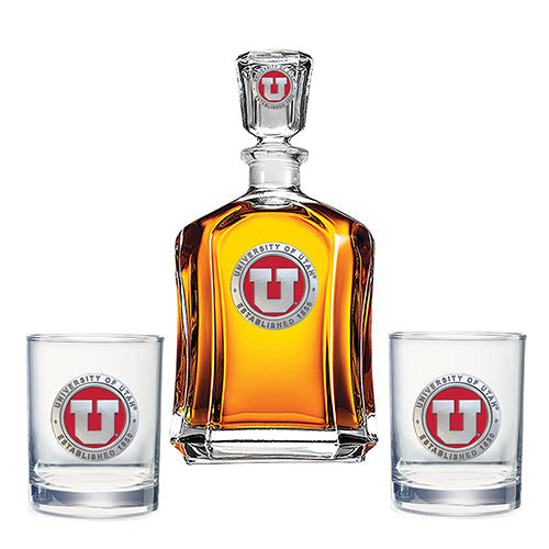 University of Utah Capitol Decanter with 2 Glasses