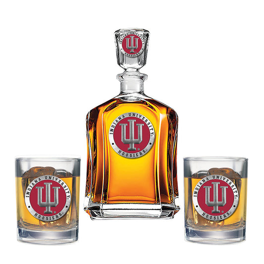 Indiana University Capitol Decanter and 2 Glasses