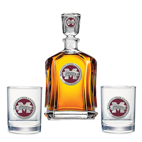 Mississippi State University Bulldogs "M" Logo Capitol Decanter with 2 Glasses