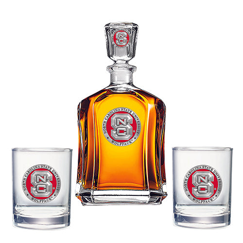 North Carolina State University Capitol Decanter with 2 Glasses
