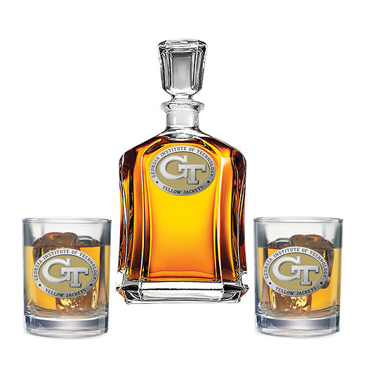 Georgia Tech GT Logo Capitol Decanter with 2 Glasses
