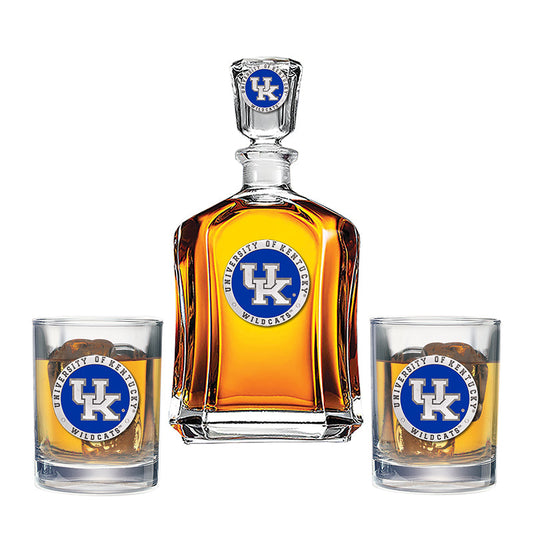 University of Kentucky UK Logo Capitol Decanter and 2 Glasses