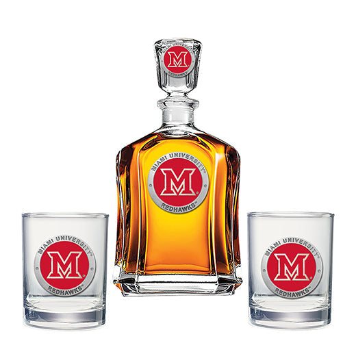 Miami University Capitol Decanter with 2 Glasses