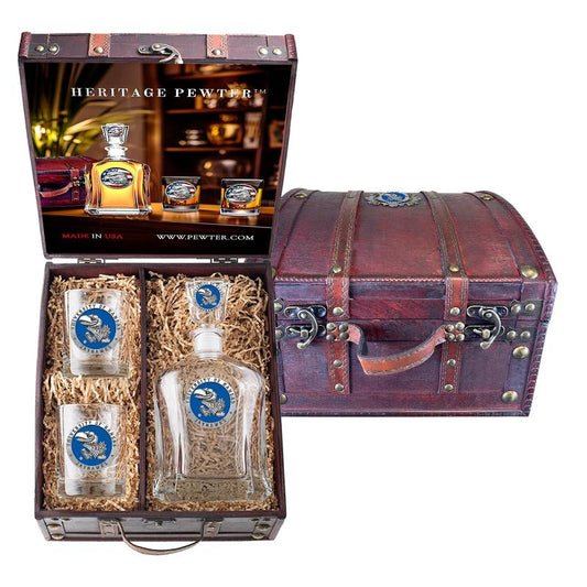 University of Kansas Capitol Decanter and 2 Glasses with Chest Box