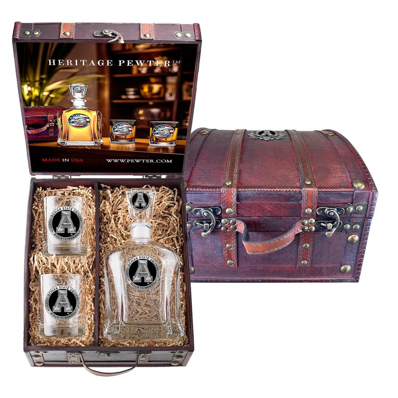 Appalachian State University Decanter and 2 Glasses with Chest Box