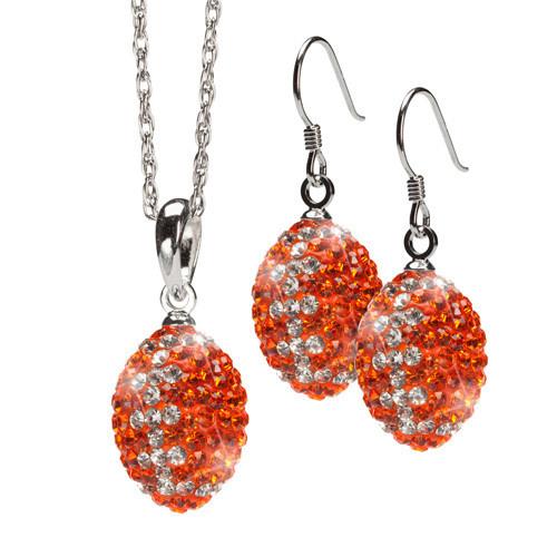 Orange and Clear Crystal Football Charm Pendant Jewelry