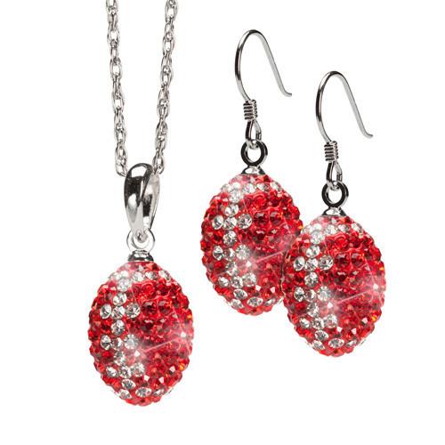 Red and Clear Crystal Football Charm Pendant Set