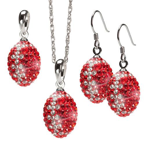 Red and Clear Football Pendant Three Piece Jewelry Set