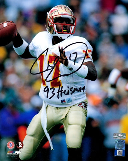 Charlie Ward Autographed Florida State FSU Seminoles (White Jersey) 8x10 Photo w/ "93 Heisman"