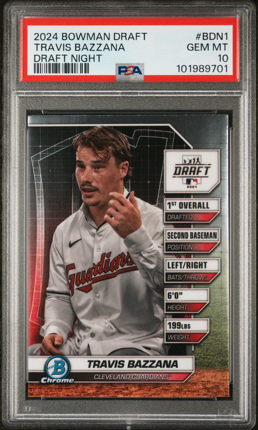Graded 2024 Topps Bowman Draft Travis Bazzana #BDN1 Draft Night Rookie RC Baseball Card PSA 10 Gem Mint