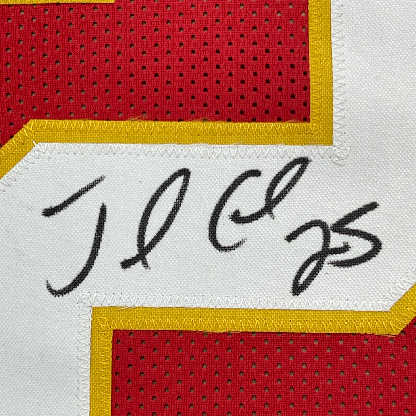Framed Autographed/Signed Jamaal Charles 35x39 Kansas City Red Football Jersey JSA COA