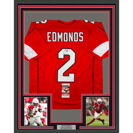 Framed Autographed/Signed Chase Edmonds 35x39 Arizona Red Football Jersey JSA COA