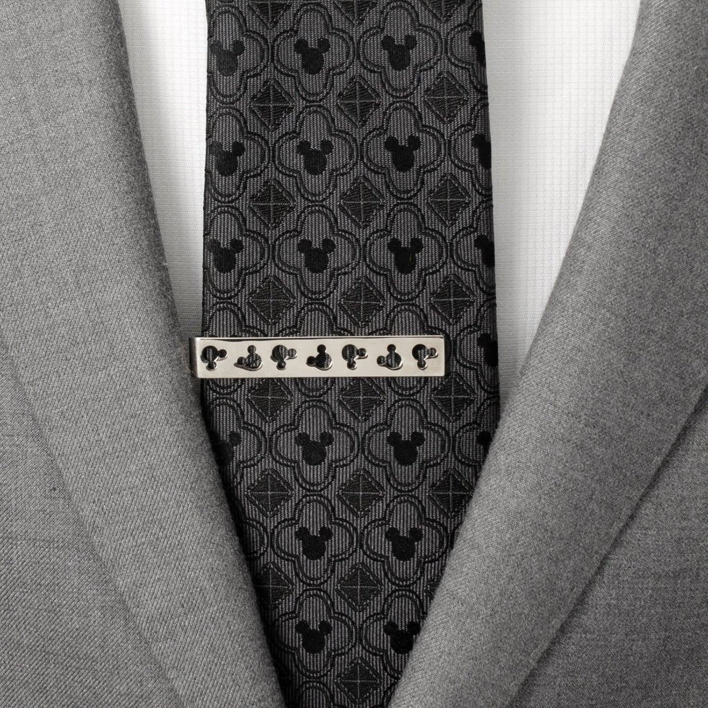 Disney Mickey Mouse Silhouette Cutout Message Silver Tie Bar